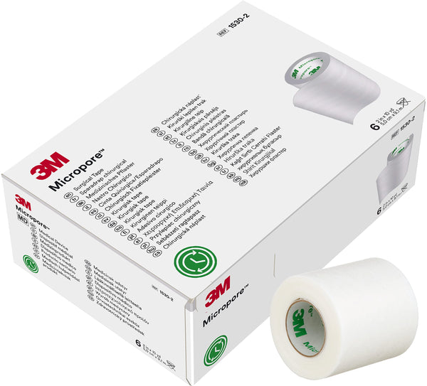 Ruban adhésif non tissé microporeux 3M, 5 cm x 9,1 m, blanc, lot de 6 rouleaux, 1530-2