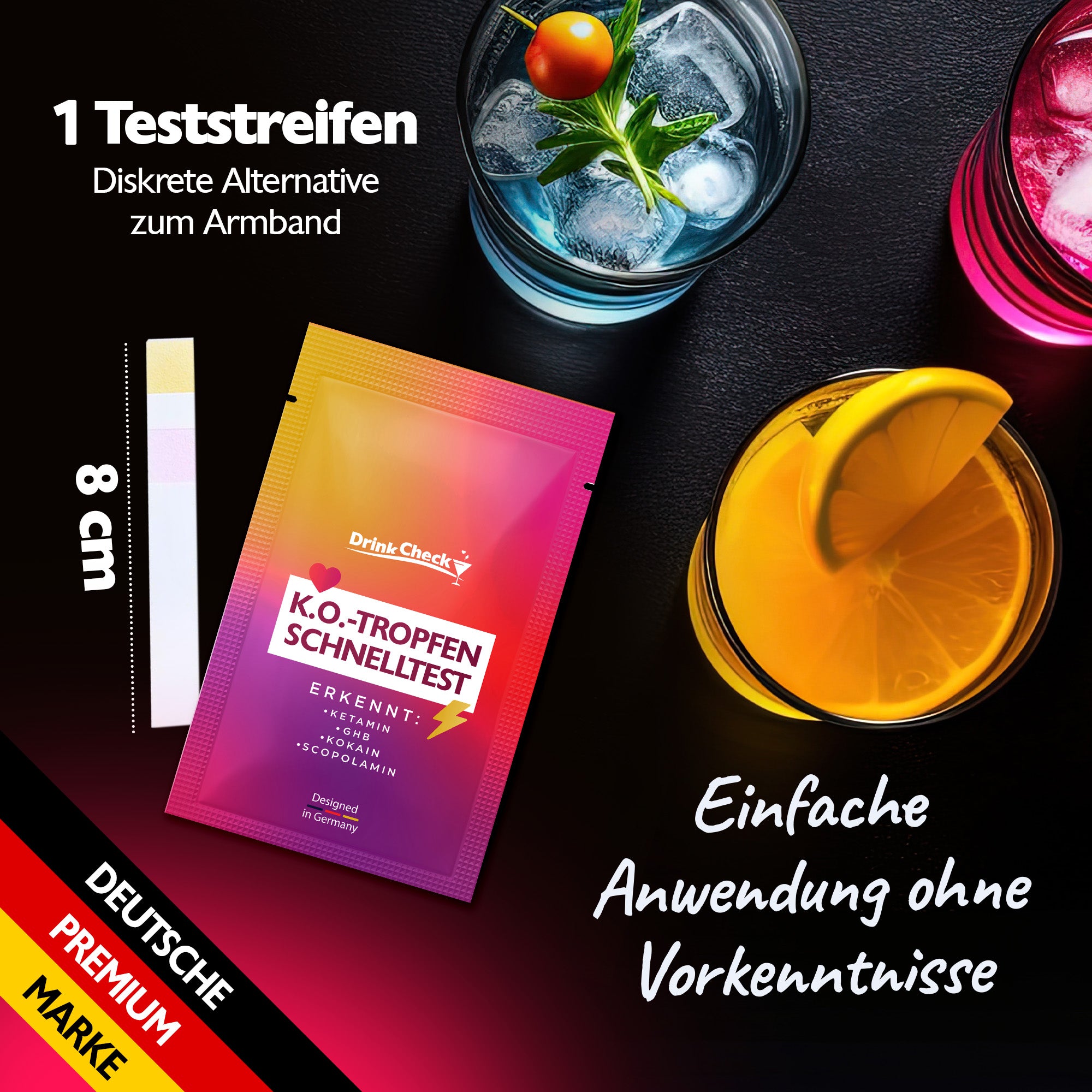 Test rapide de dépistage des drogues du viol DrinkCheck : kétamine, GHB, scopolamine et cocaïne