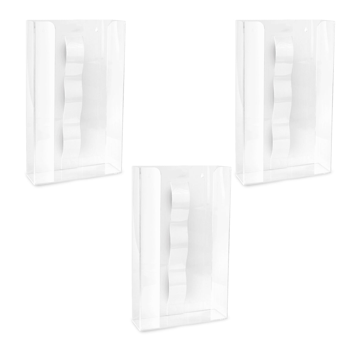 Three acrylic HaseMed HAS-35 holders with springs for three glove boxes each. Sold as one holder per order unit.