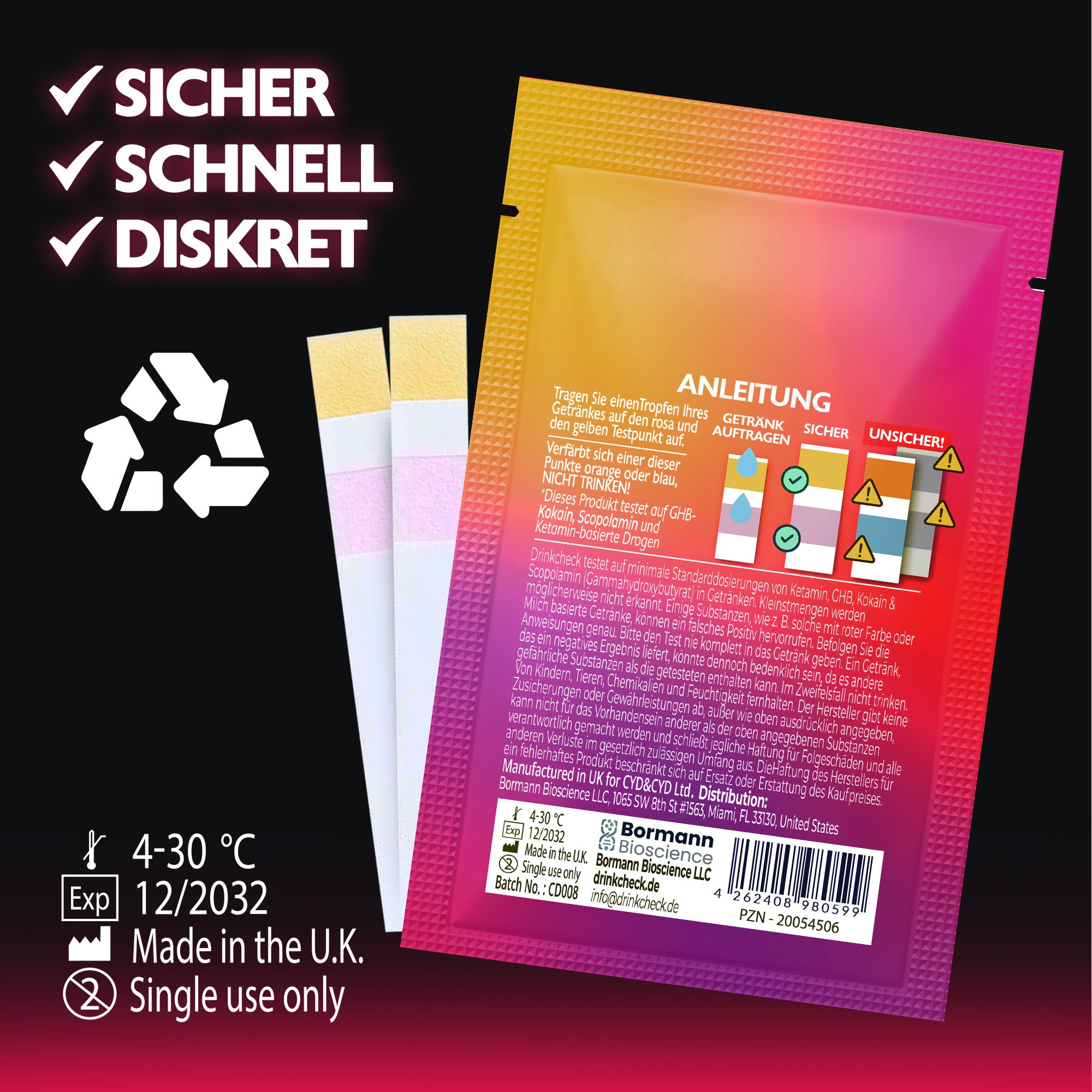 Test rapide de dépistage des drogues du viol DrinkCheck : kétamine, GHB, scopolamine et cocaïne