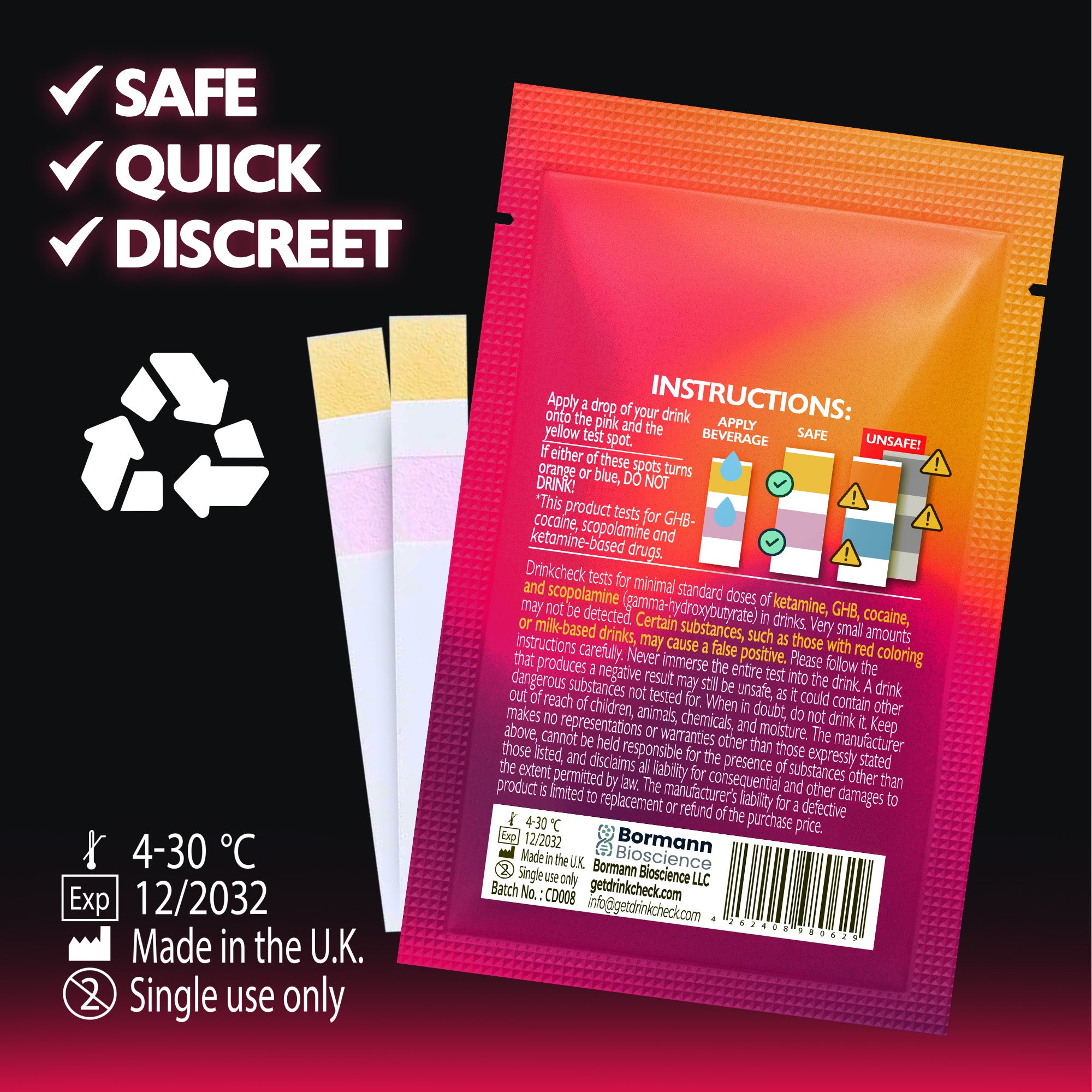 Test de dépistage de GHB et de kétamine dans les boissons DrinkCheck