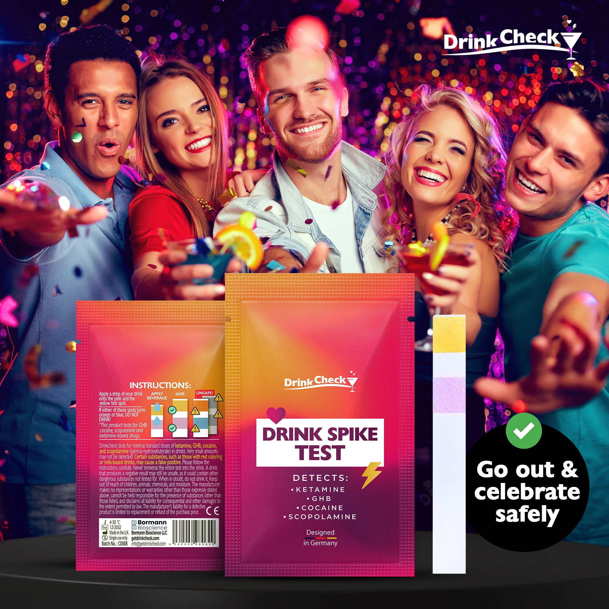 Test de dépistage de GHB et de kétamine dans les boissons DrinkCheck