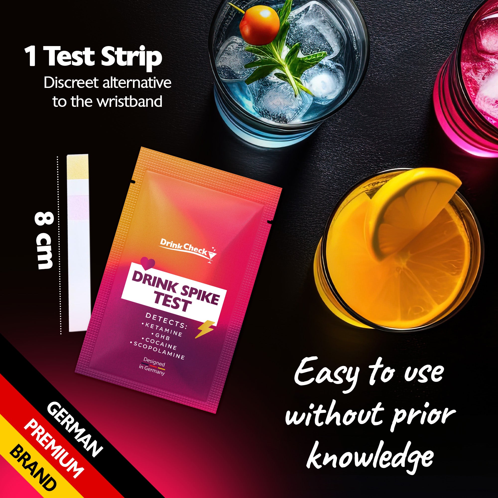 Test de dépistage de GHB et de kétamine dans les boissons DrinkCheck