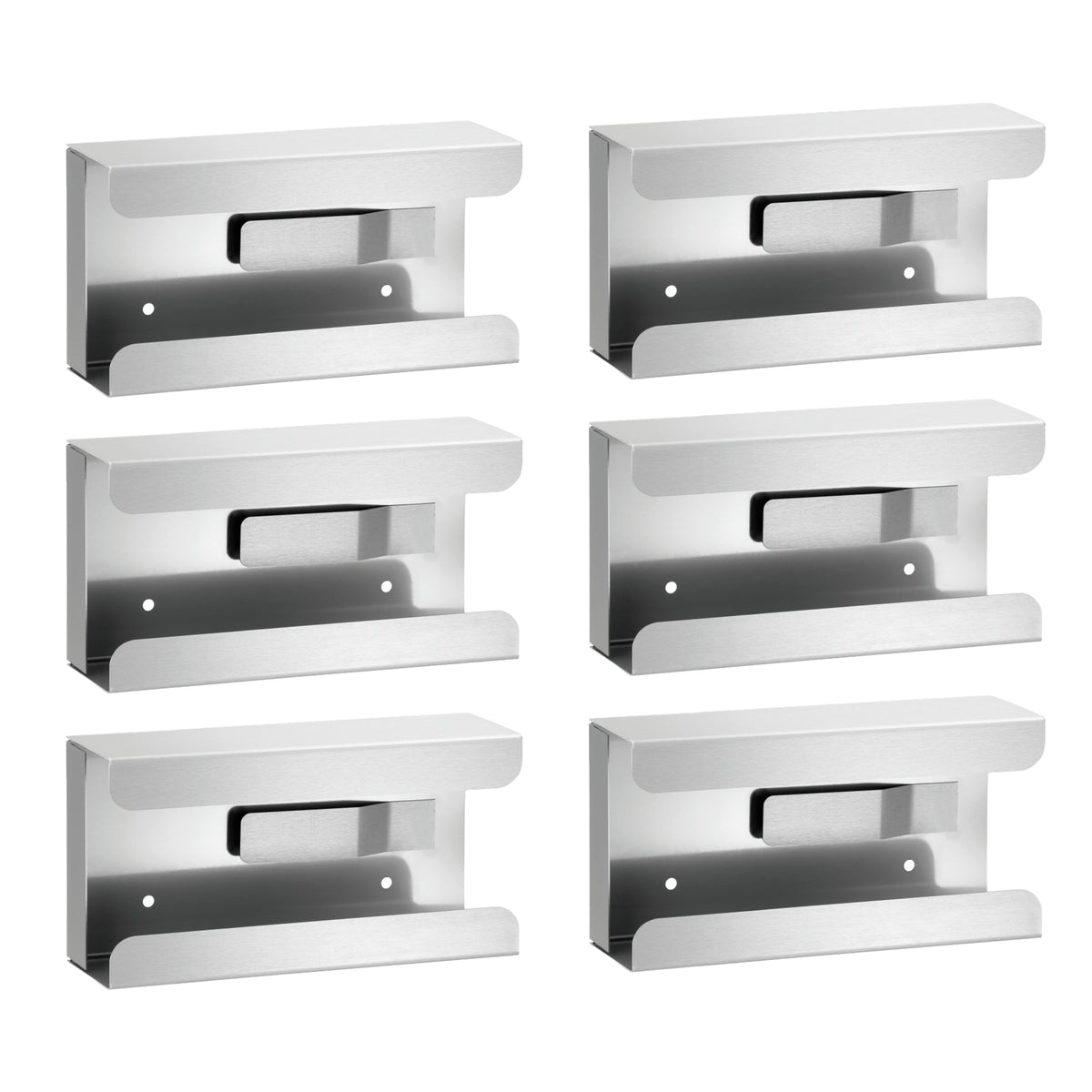 Six stainless steel HaseMed HAS-30 holders with springs for one glove box each. Sold as one holder per order unit.